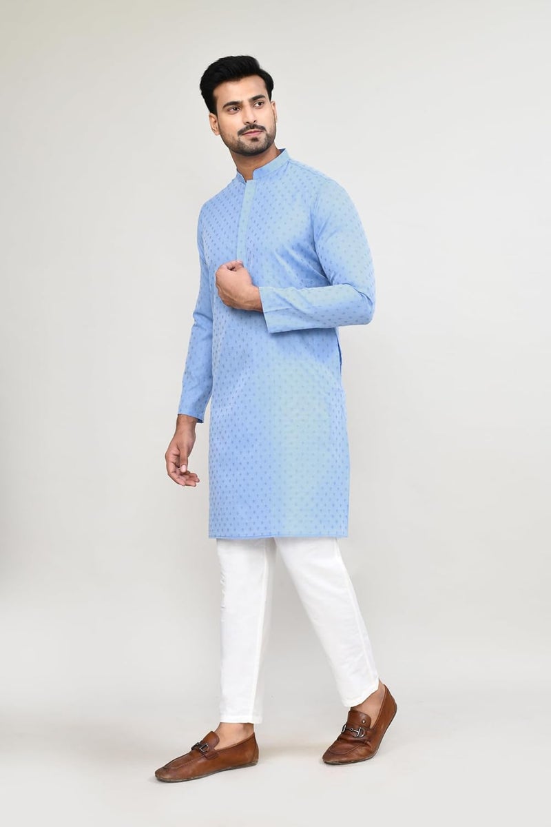 POLY2FAB Hathkargha Men's Art Silk Designer Printed Kurta Pyjama Set with Mandarin Collar and Full Sleeves - Image 3